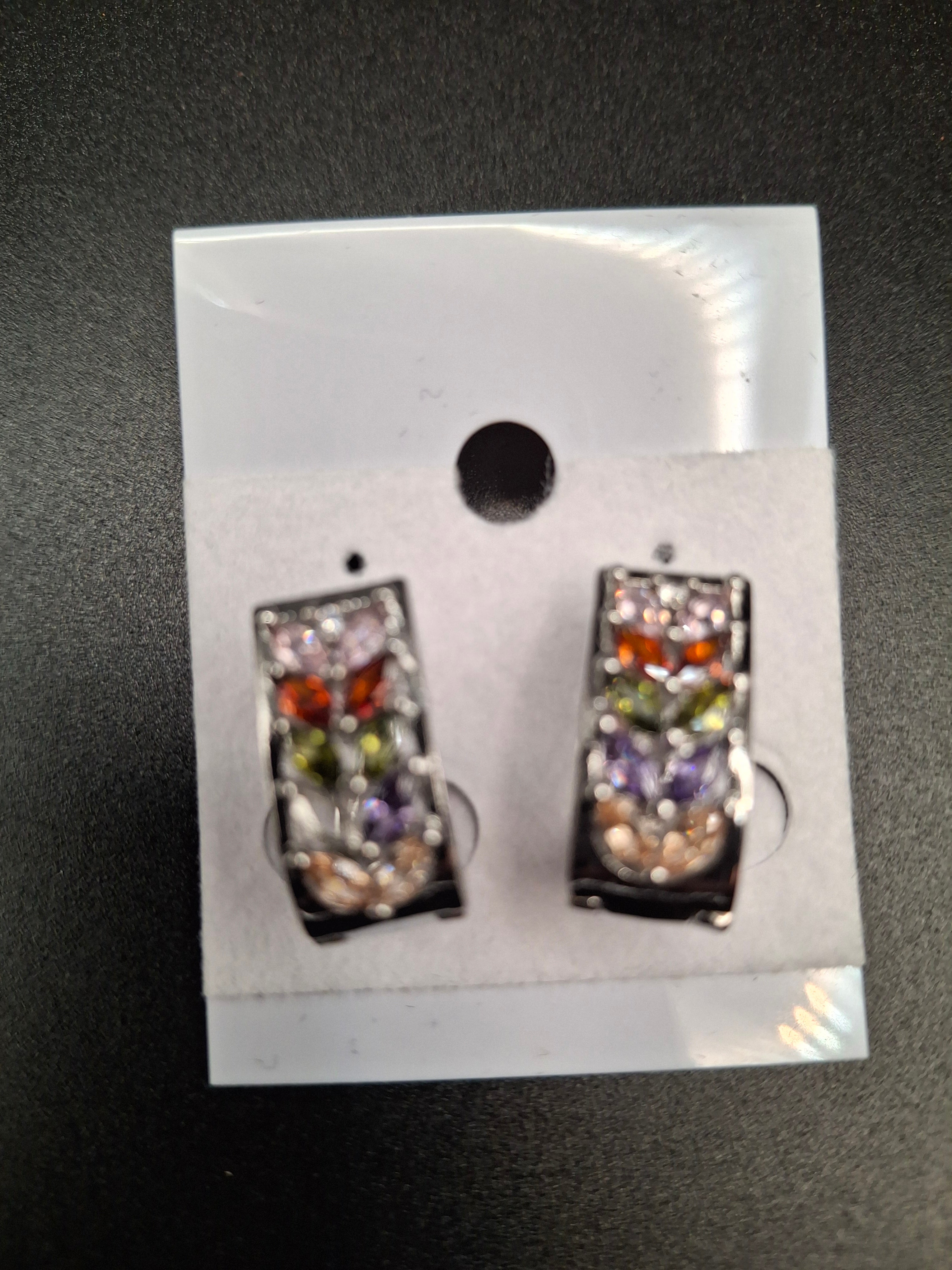 Silver colored stones earrings