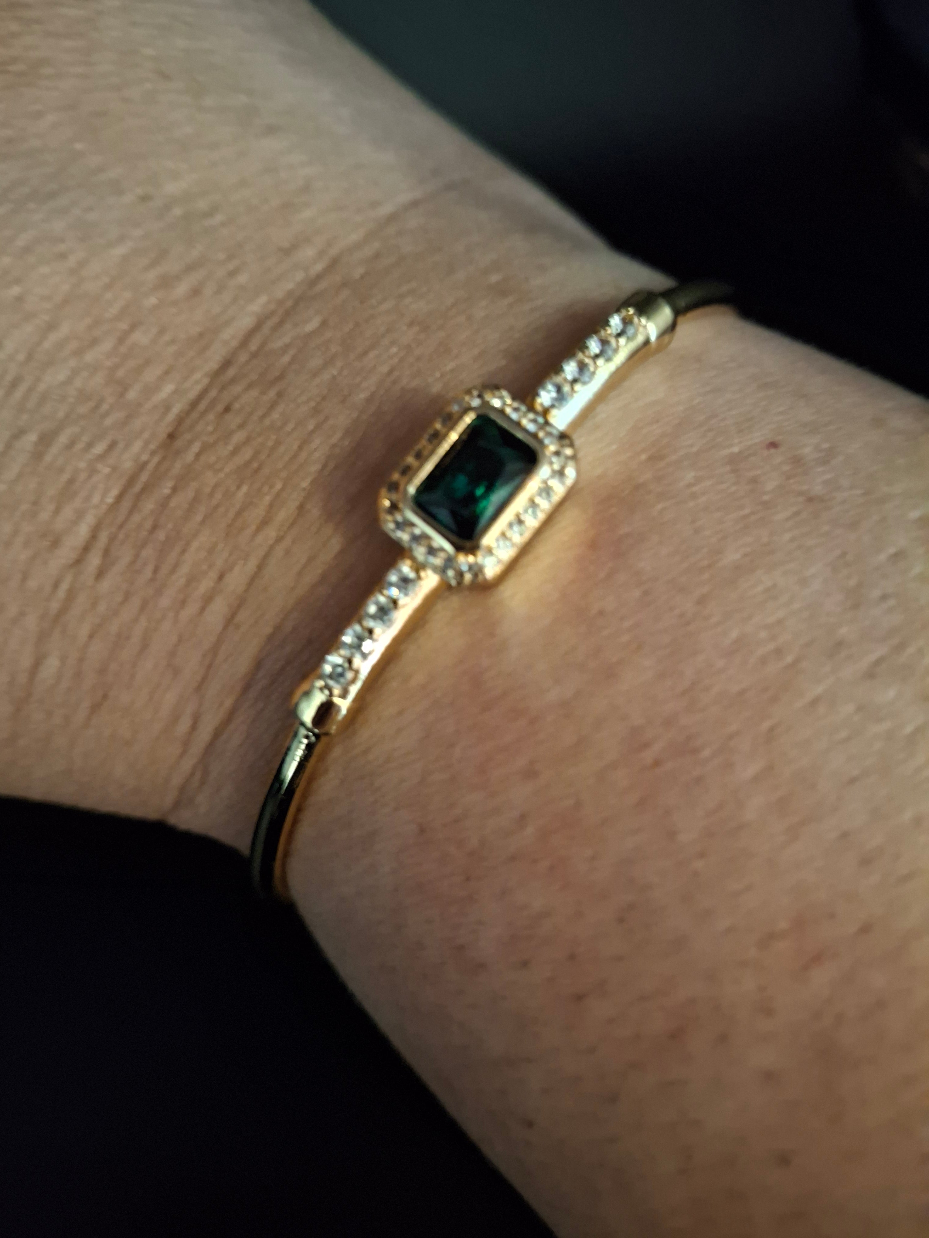 Green square adjustable bangle