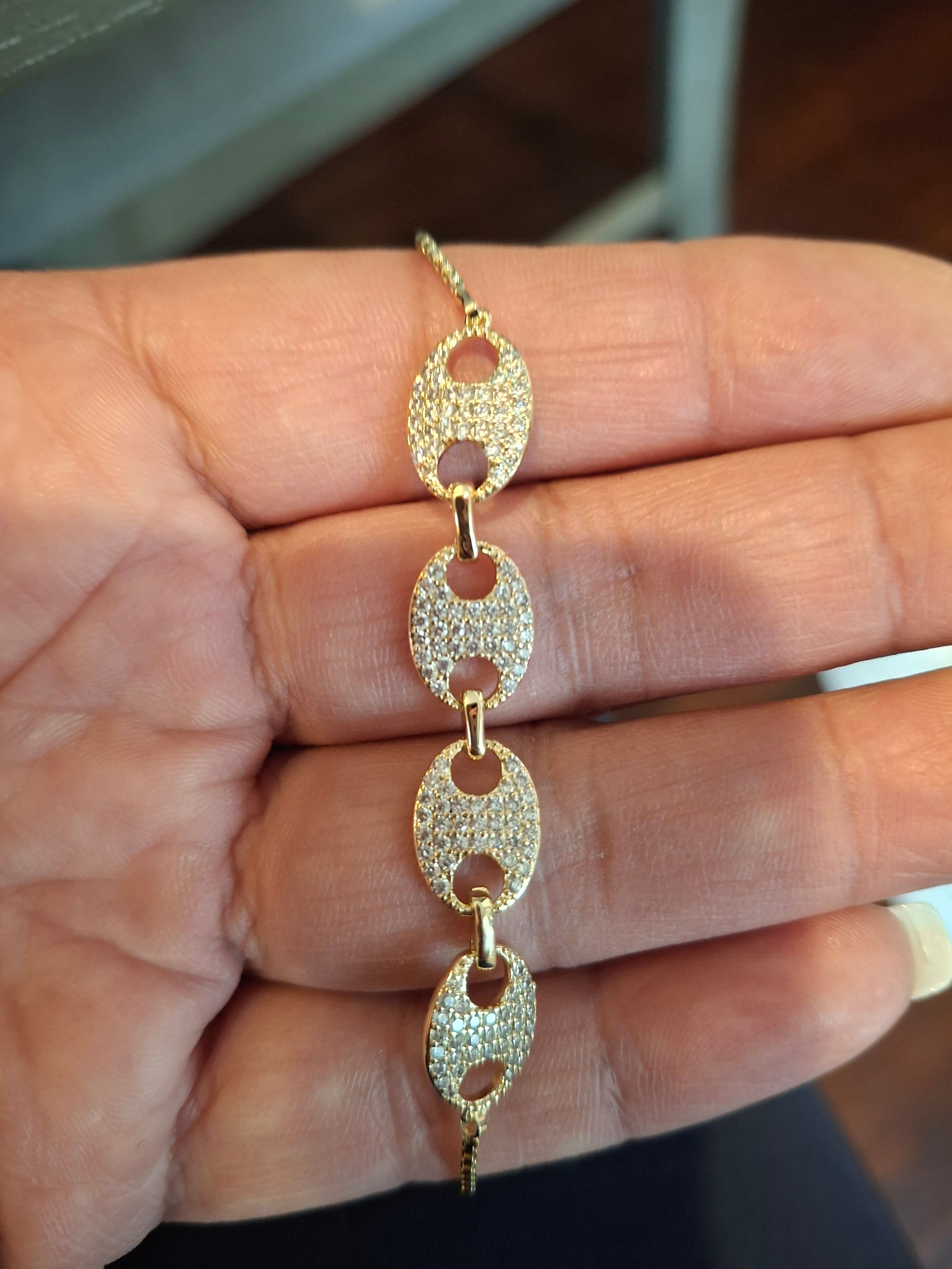 Diamond bean adjustable bracelet