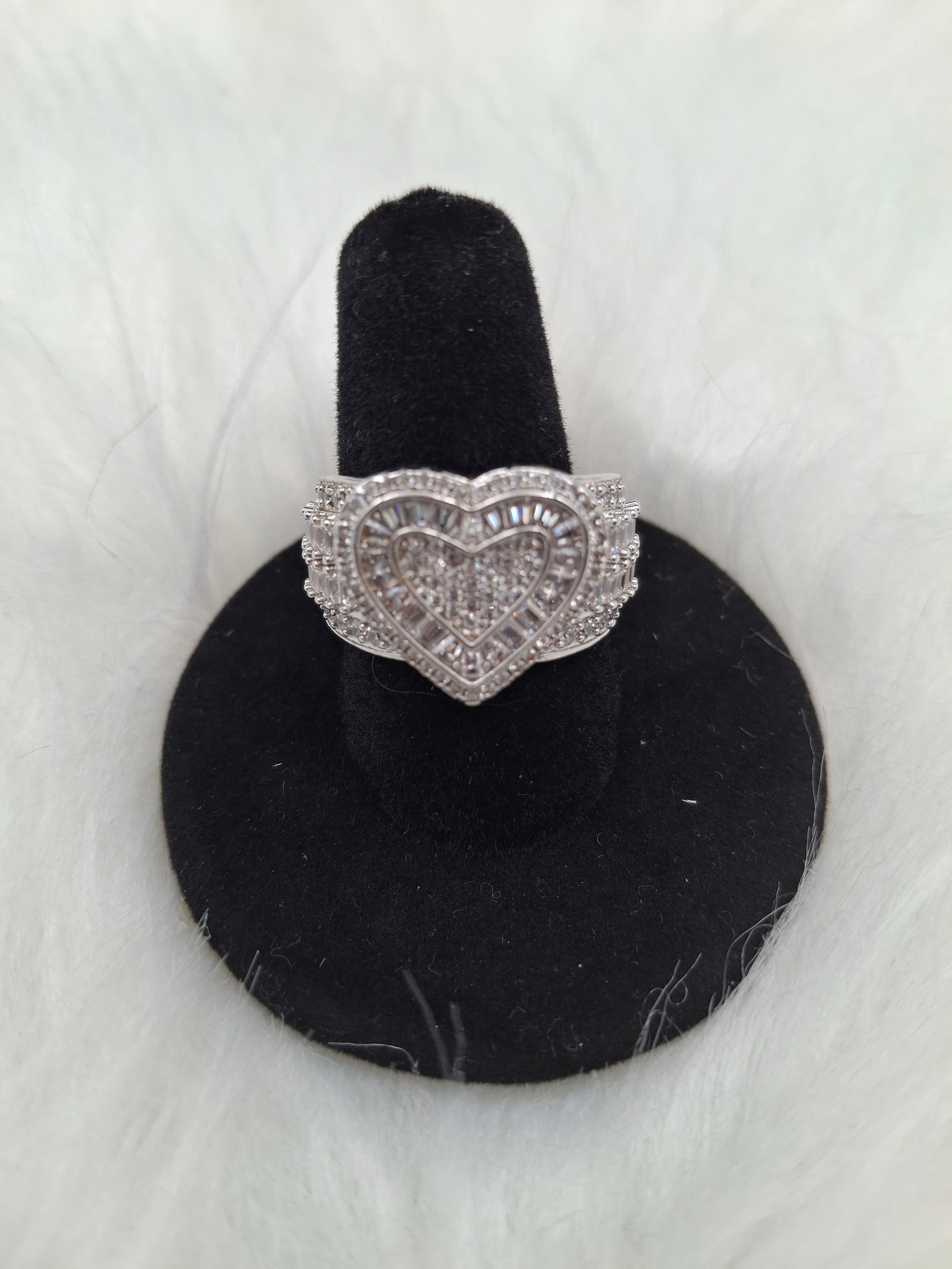 Heart shape silver adjustable ring