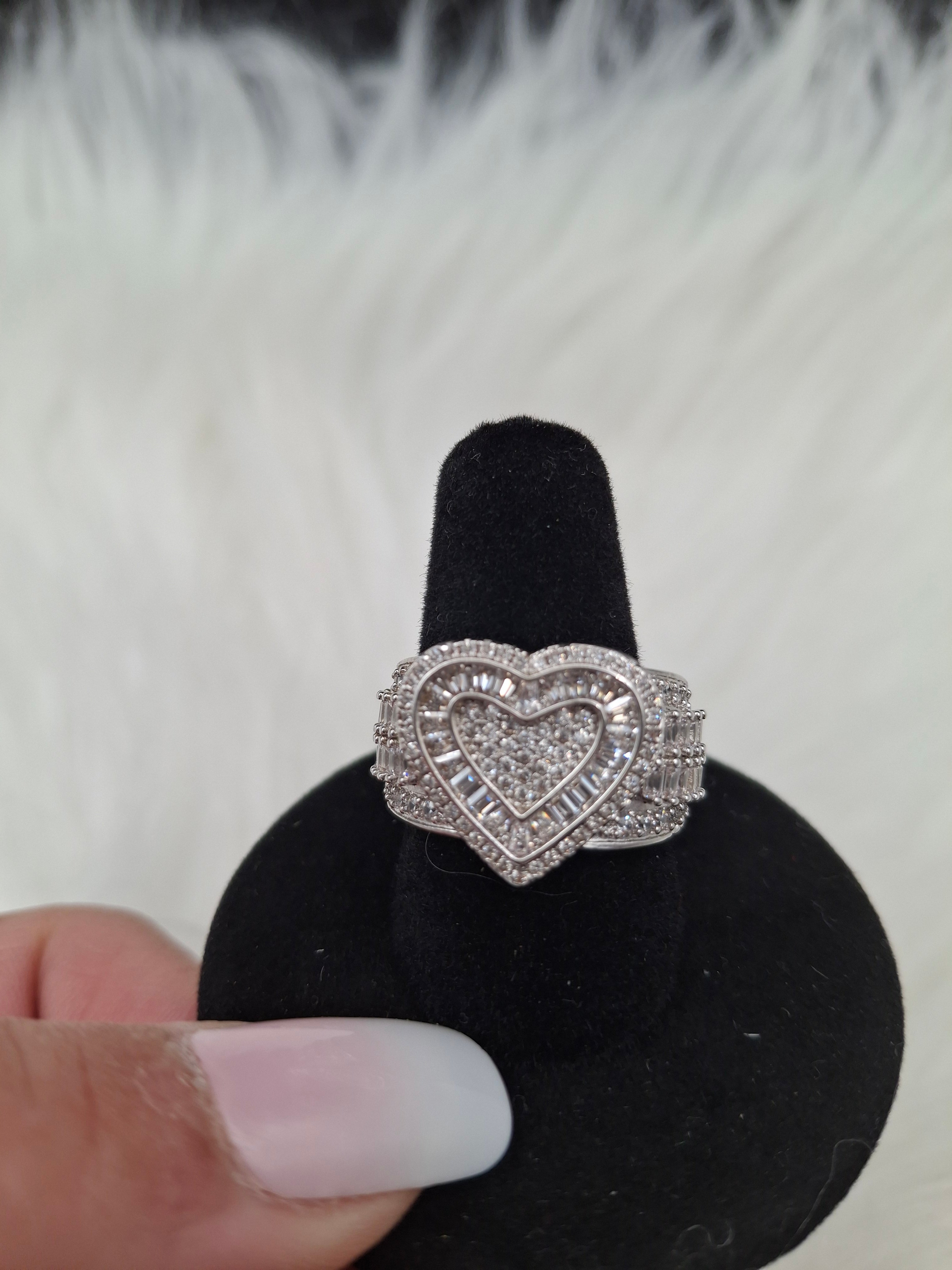 Heart shape silver adjustable ring