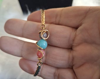 Color Beads Bangle Bracelet With