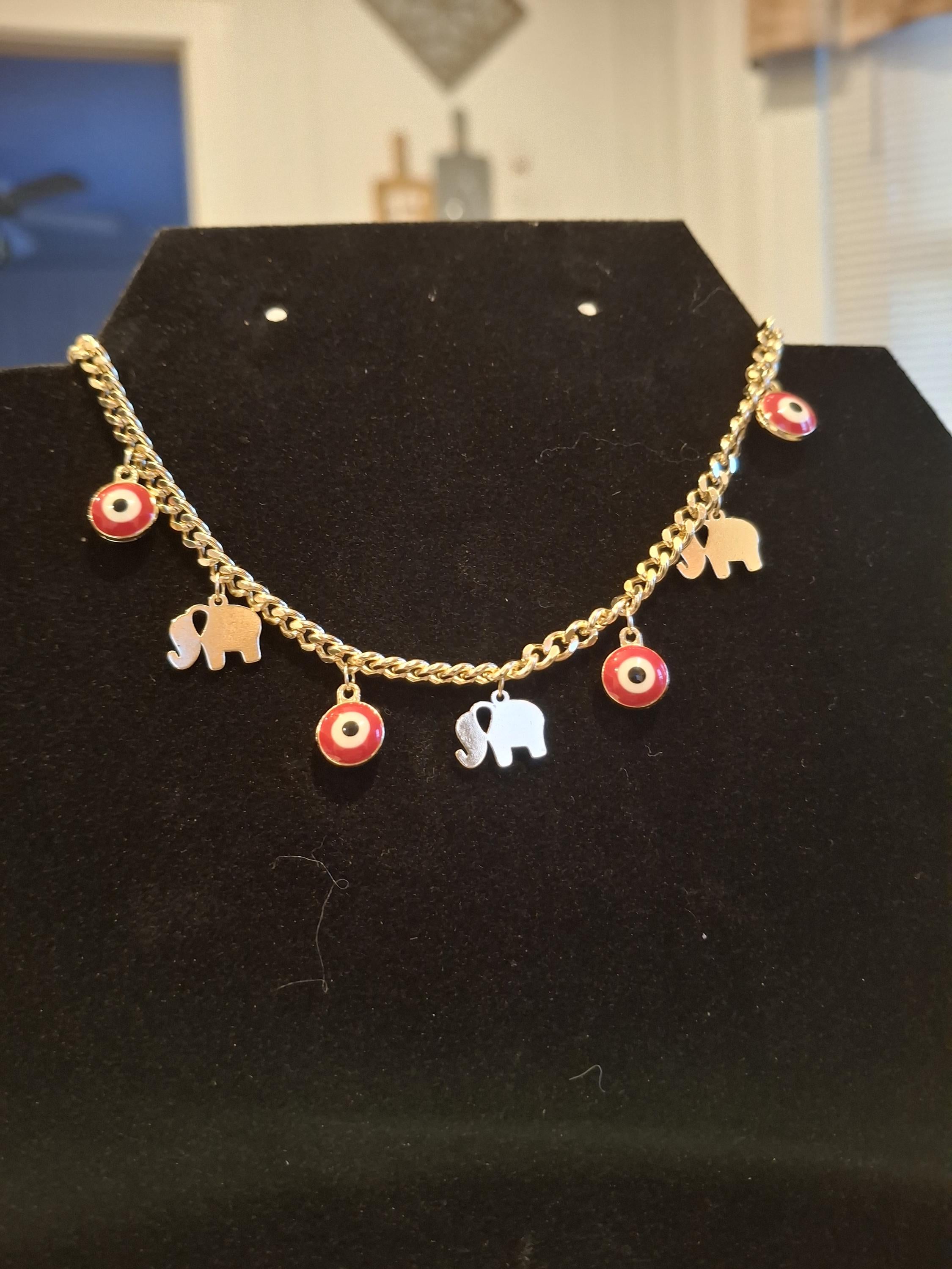 Red evil eye and elephant bracelet 8mm