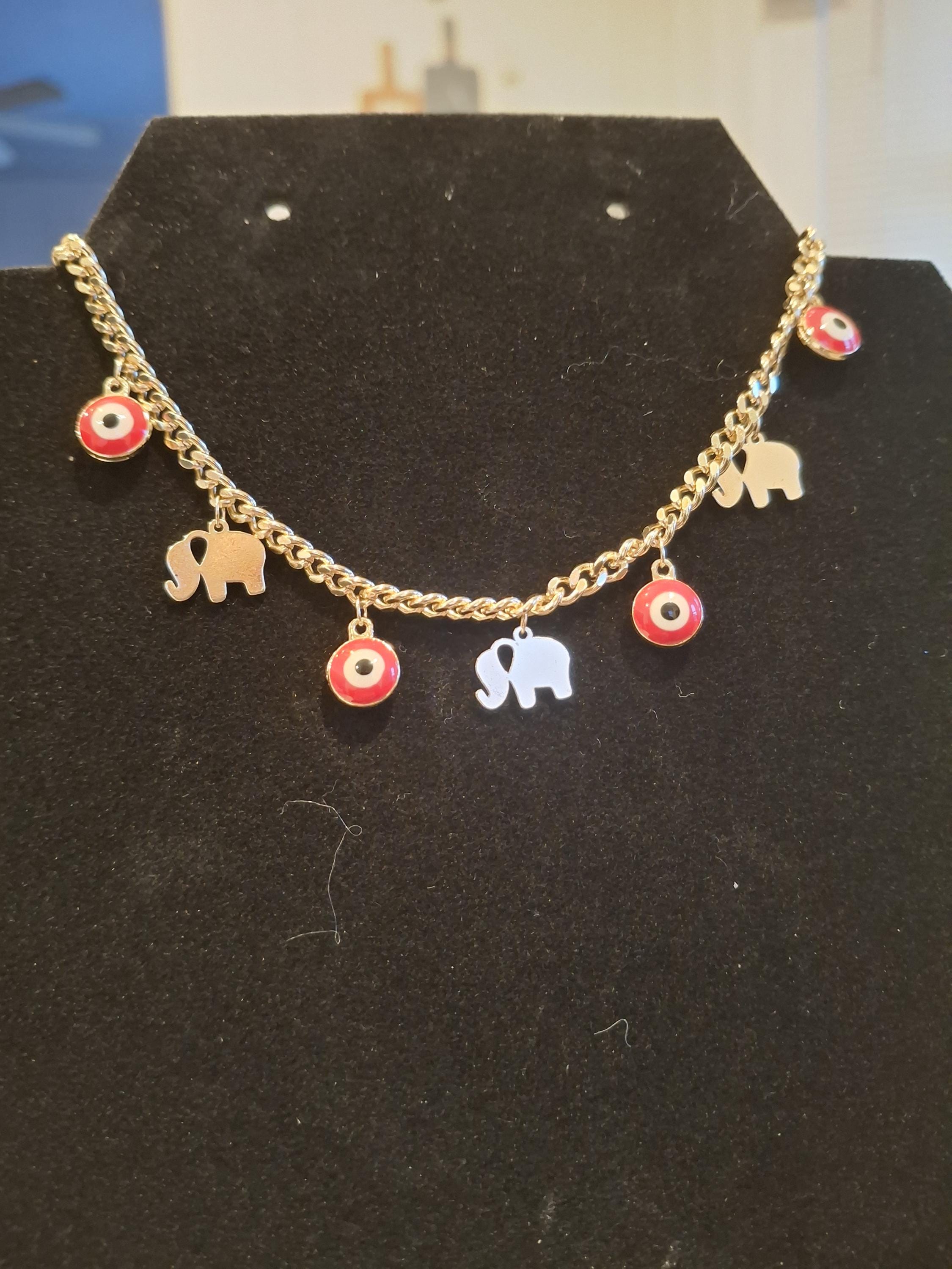 Red evil eye and elephant bracelet 8mm