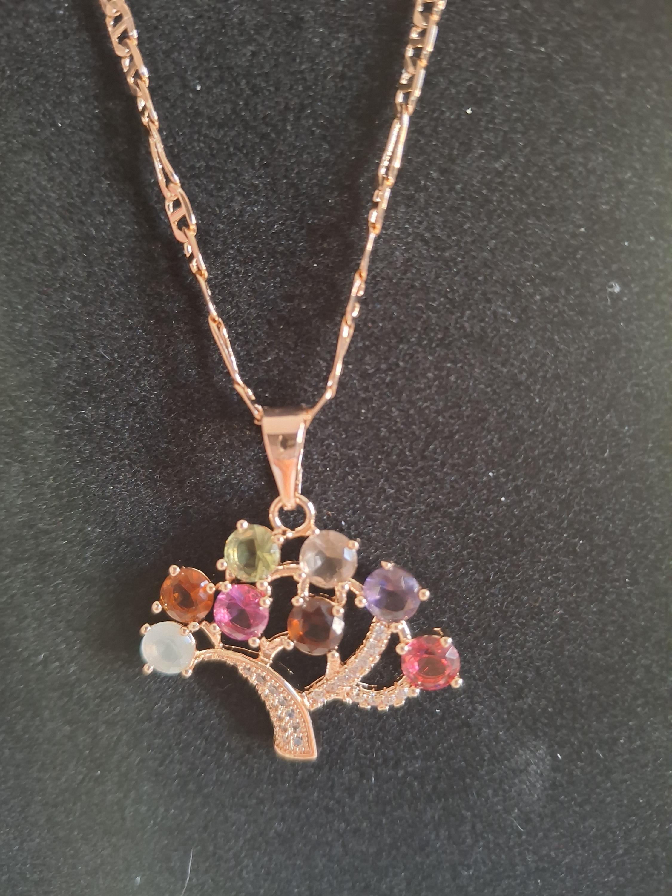 Life tree necklace with diamonds and color stones