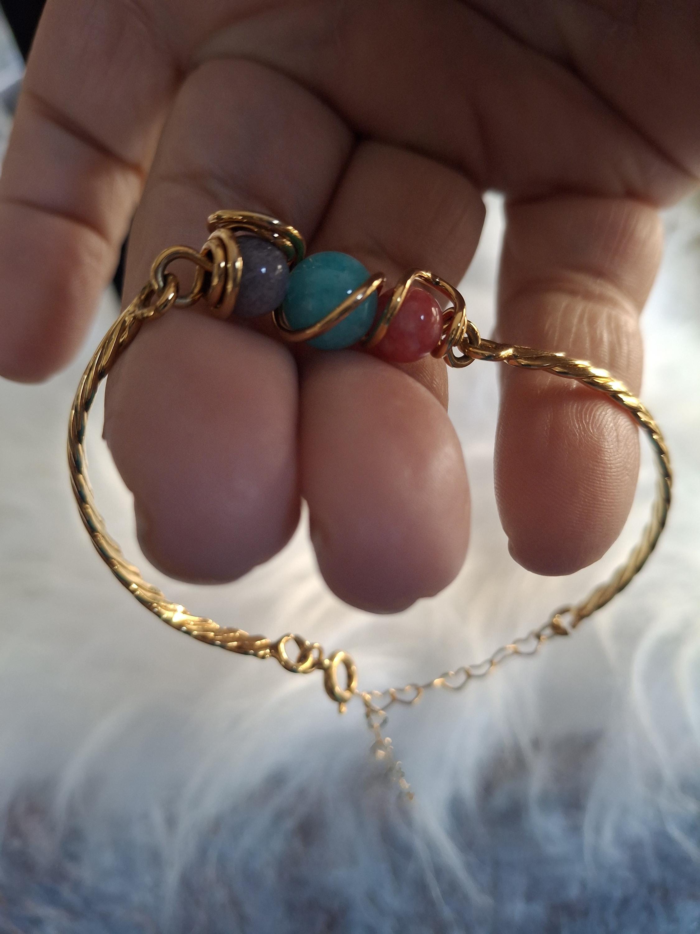 Color beads bangle bracelet with extension 7mm