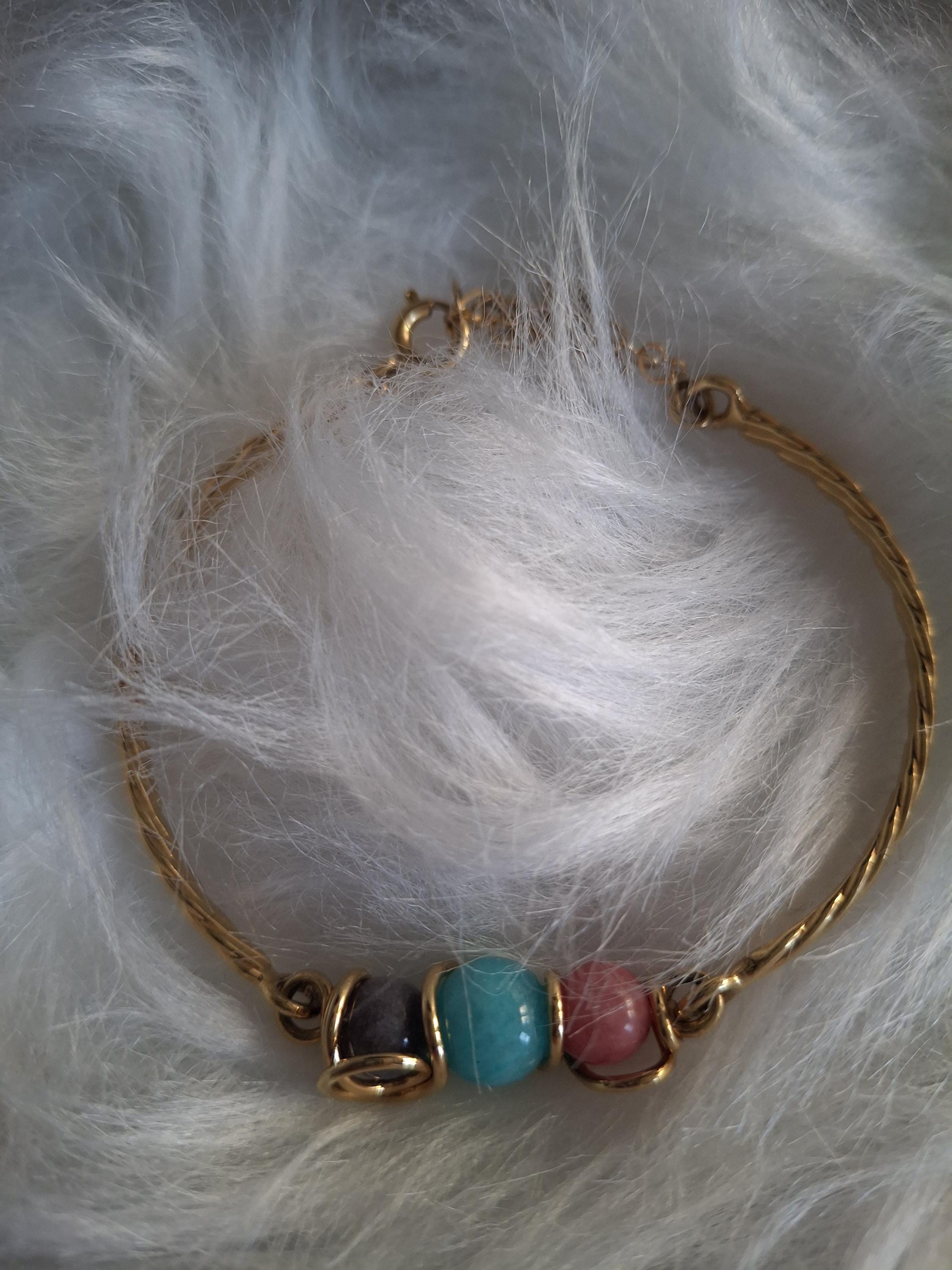 Color beads bangle bracelet with extension 7mm