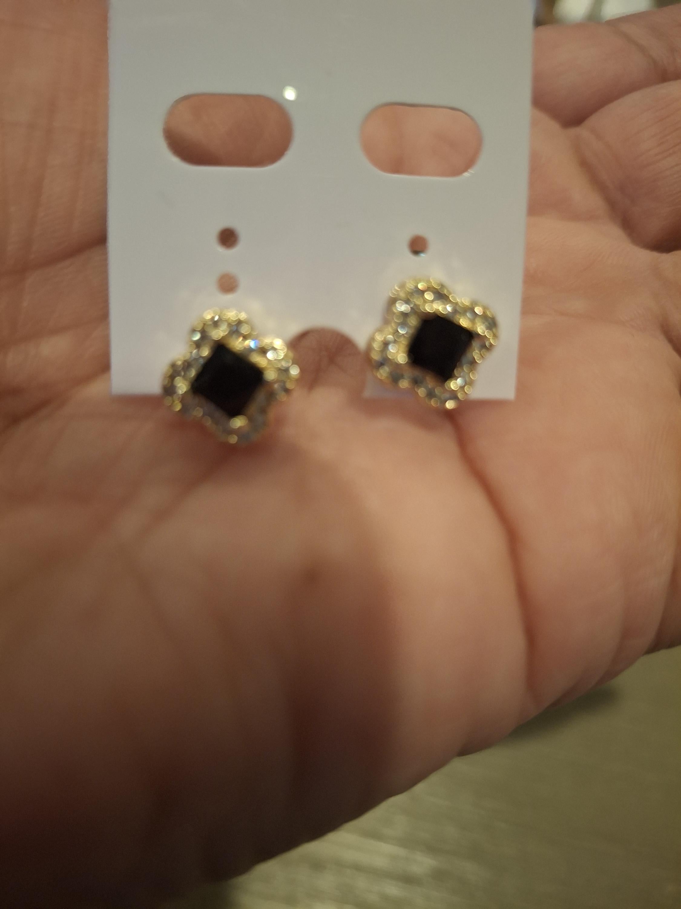 Gold laminated black flower/clover earrings