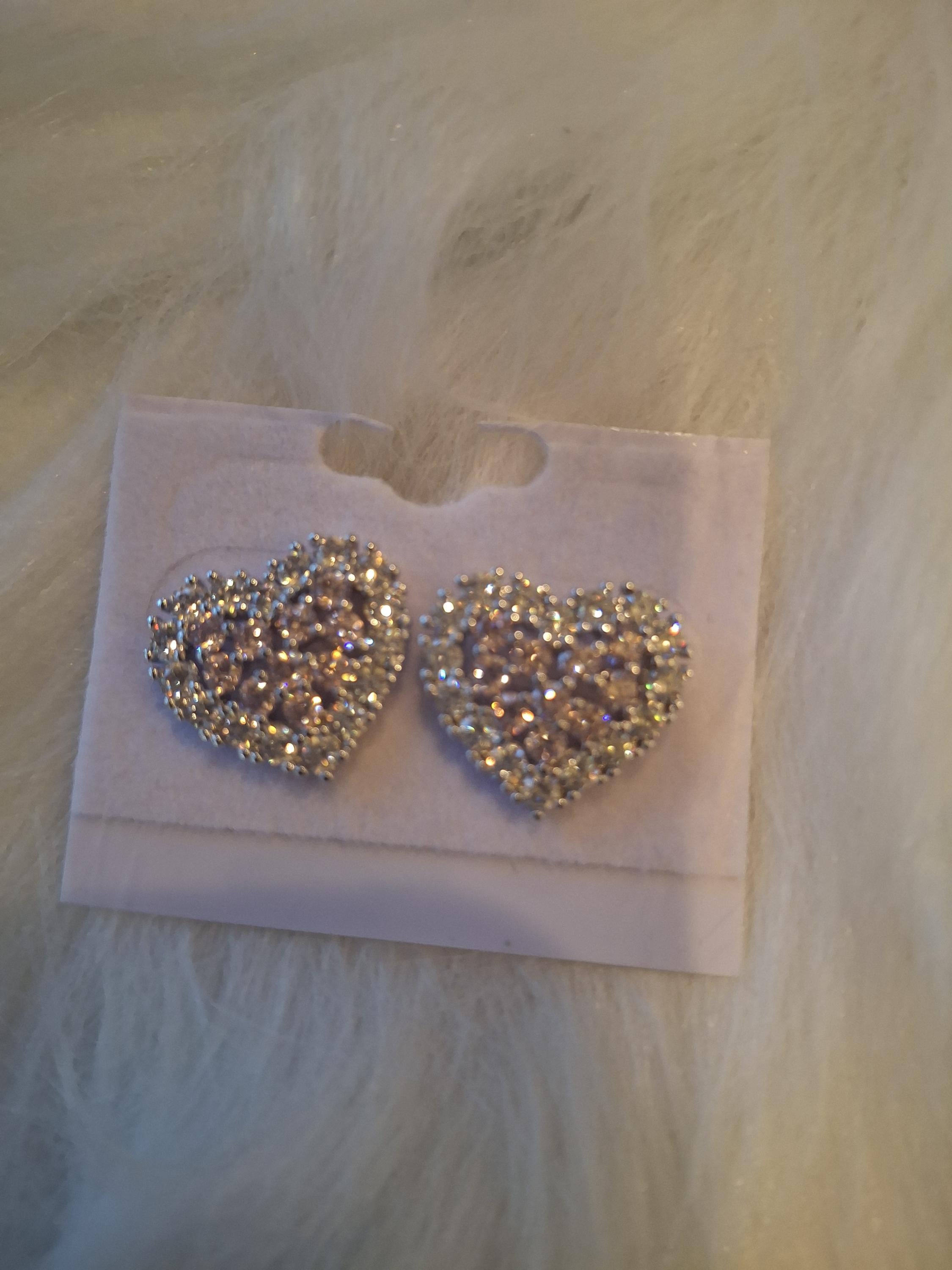 Silver diamond heart earrings