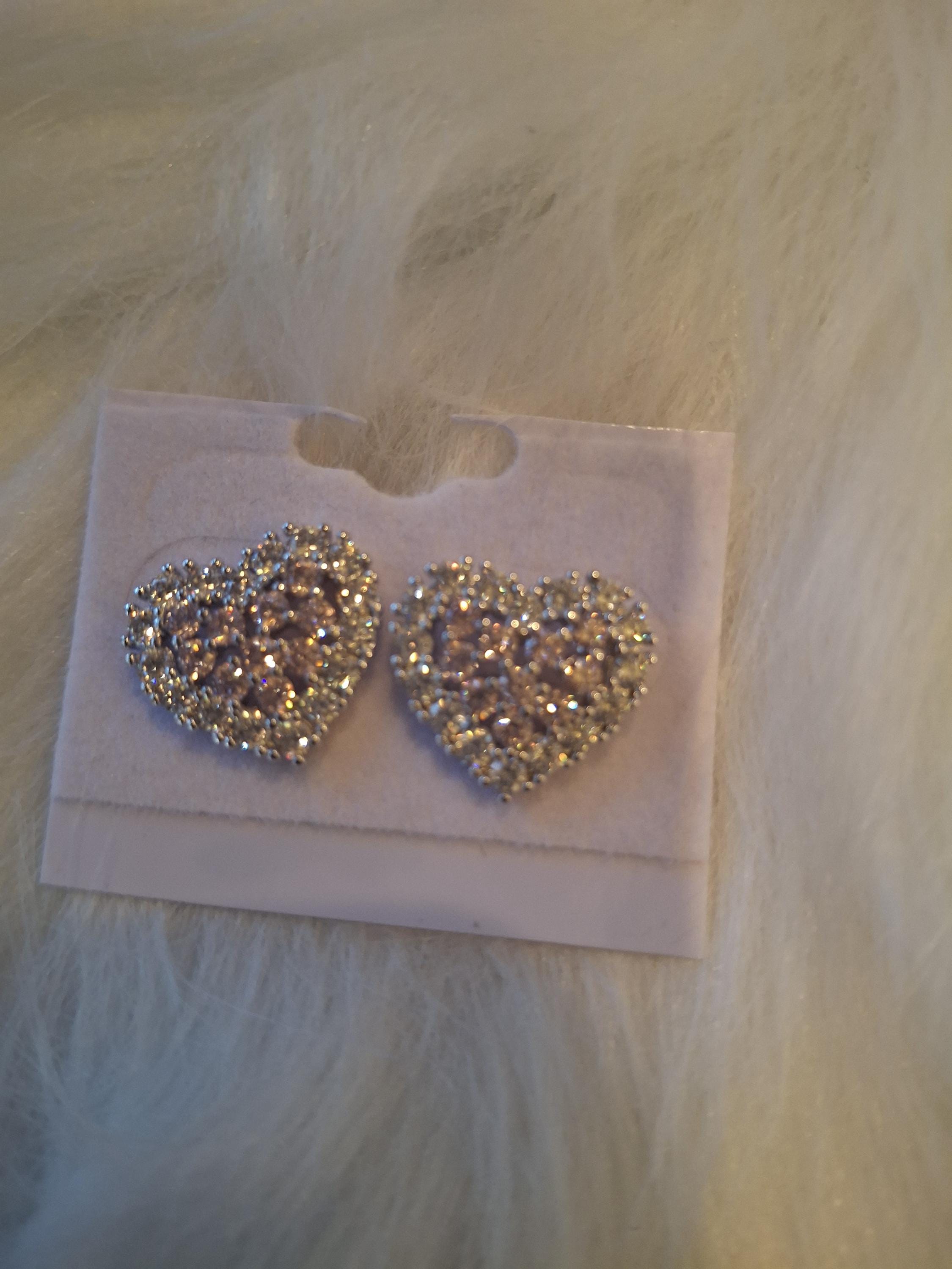 Silver diamond heart earrings