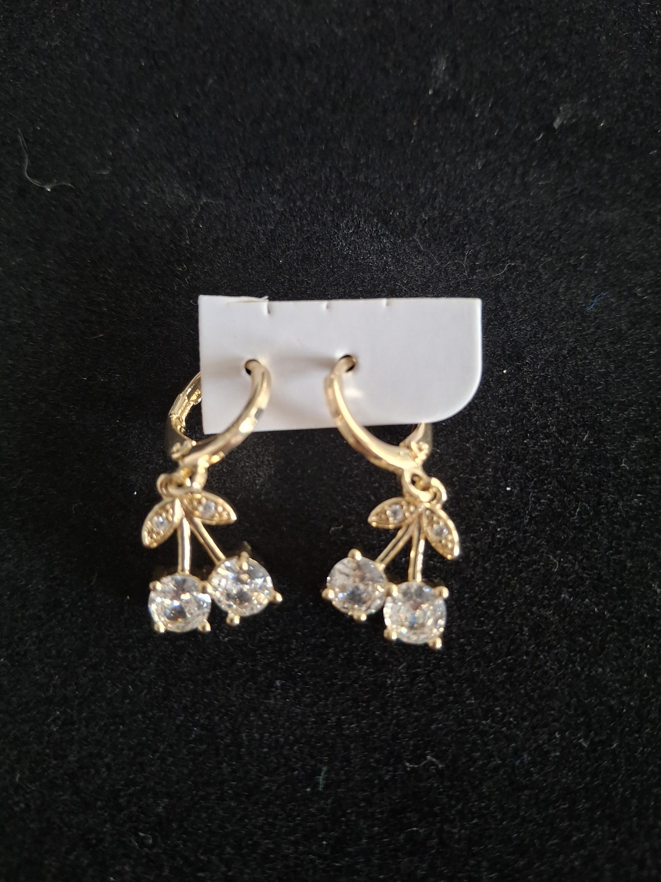 Cherry diamond earrings gold tone