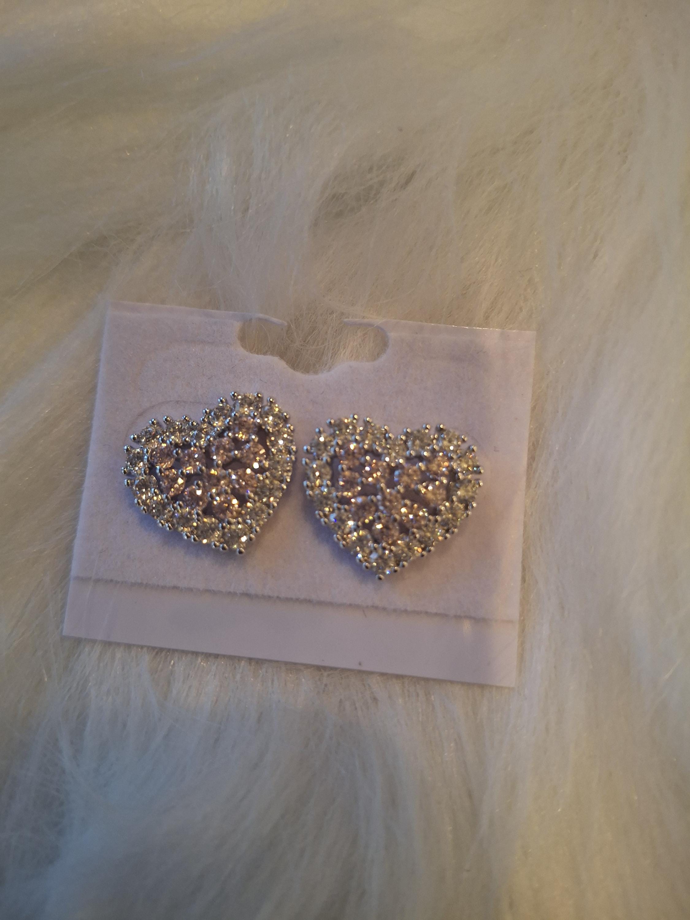Silver diamond heart earrings