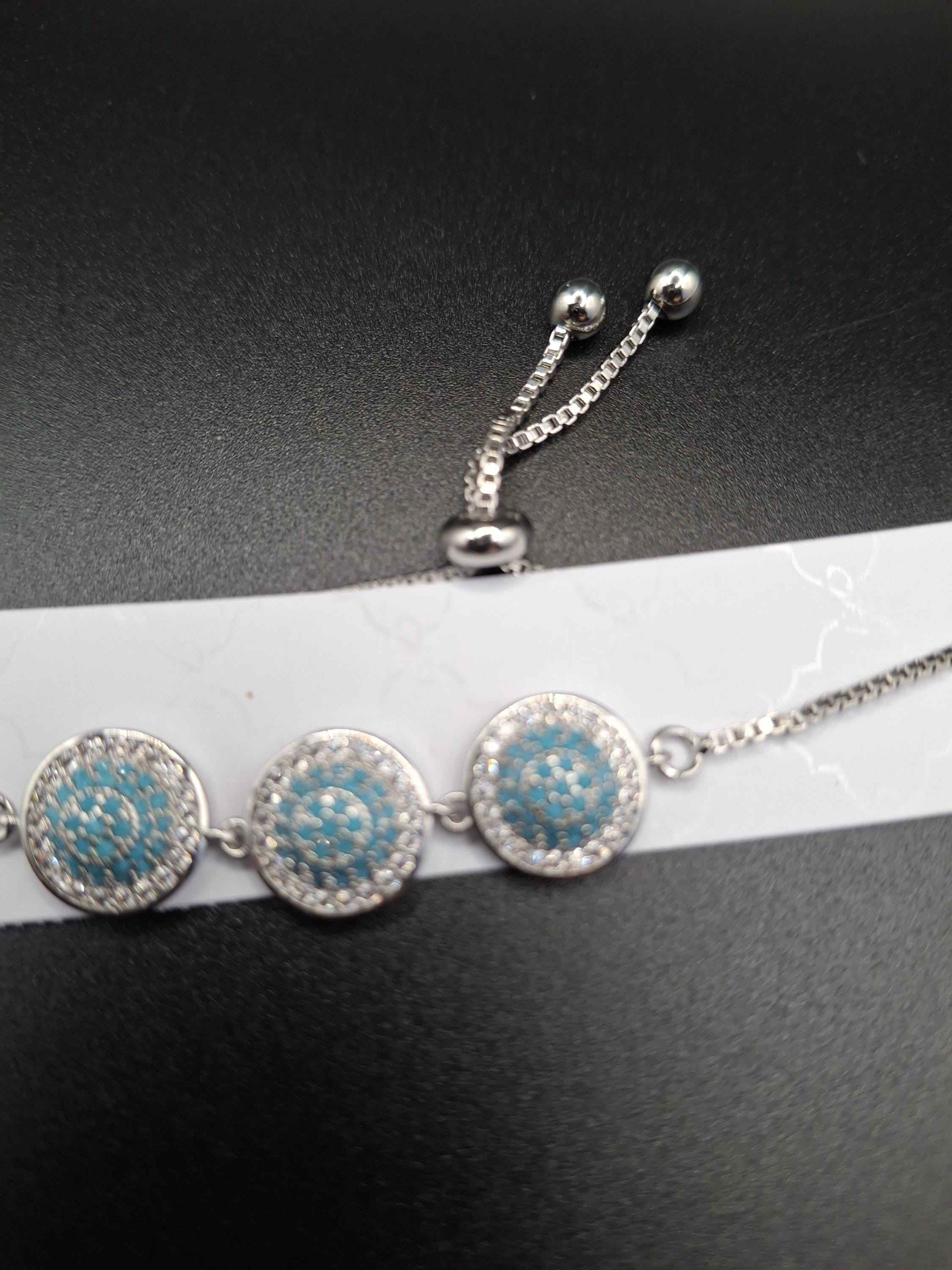 Silver/blue adjustable bracelet