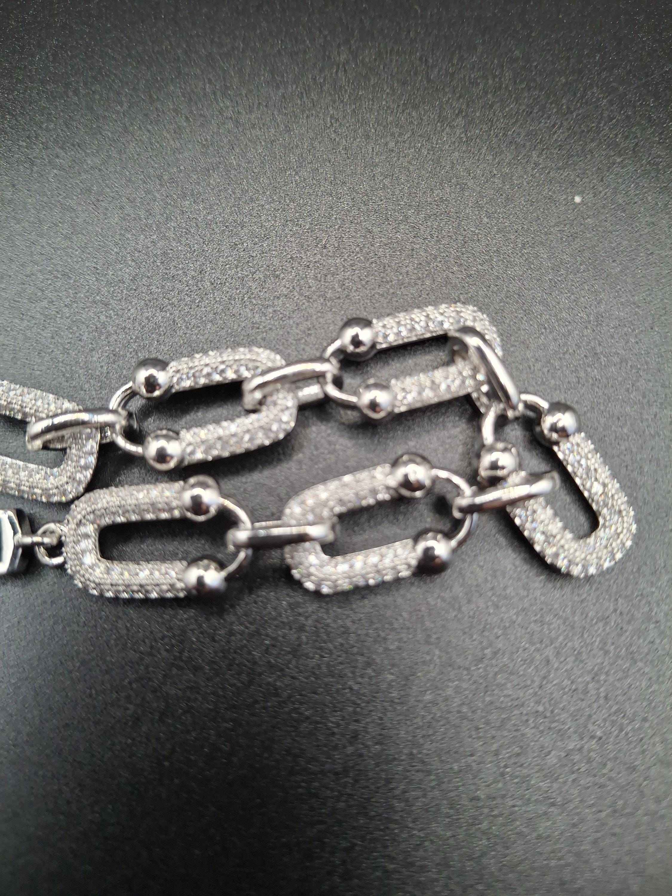 Silver diamond slabons bracelet