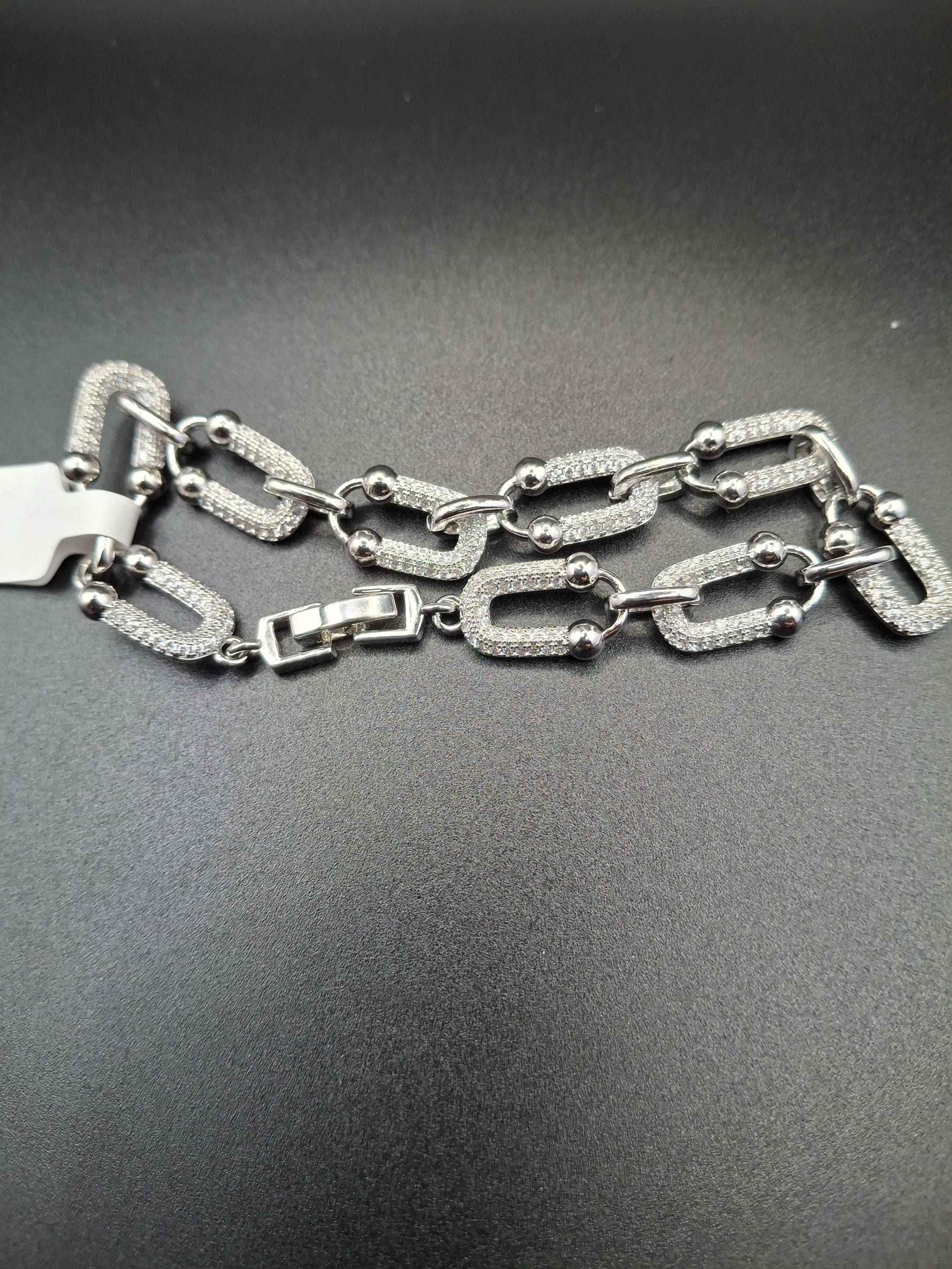 Silver diamond slabons bracelet