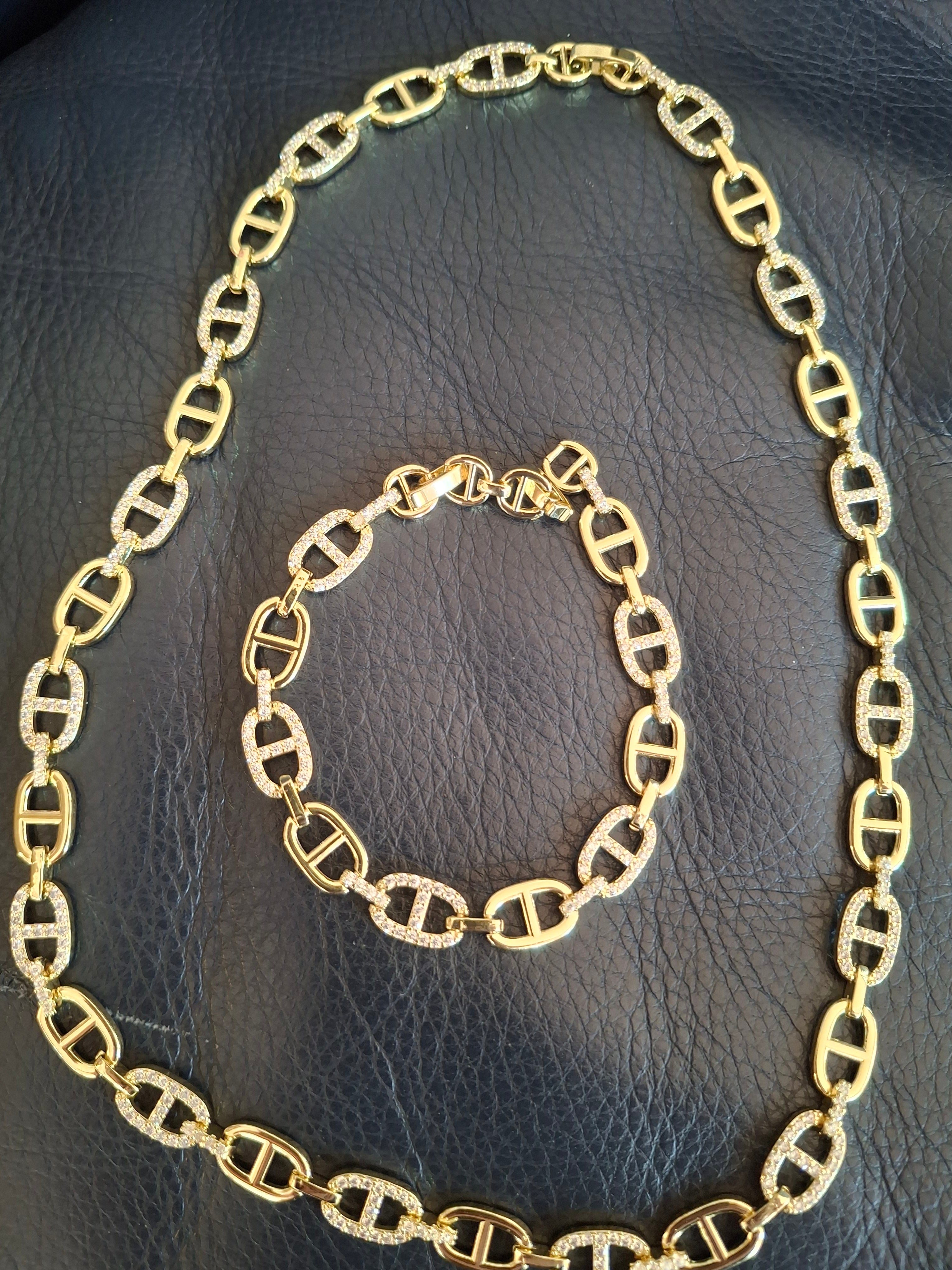 Diamond gold plated set chain