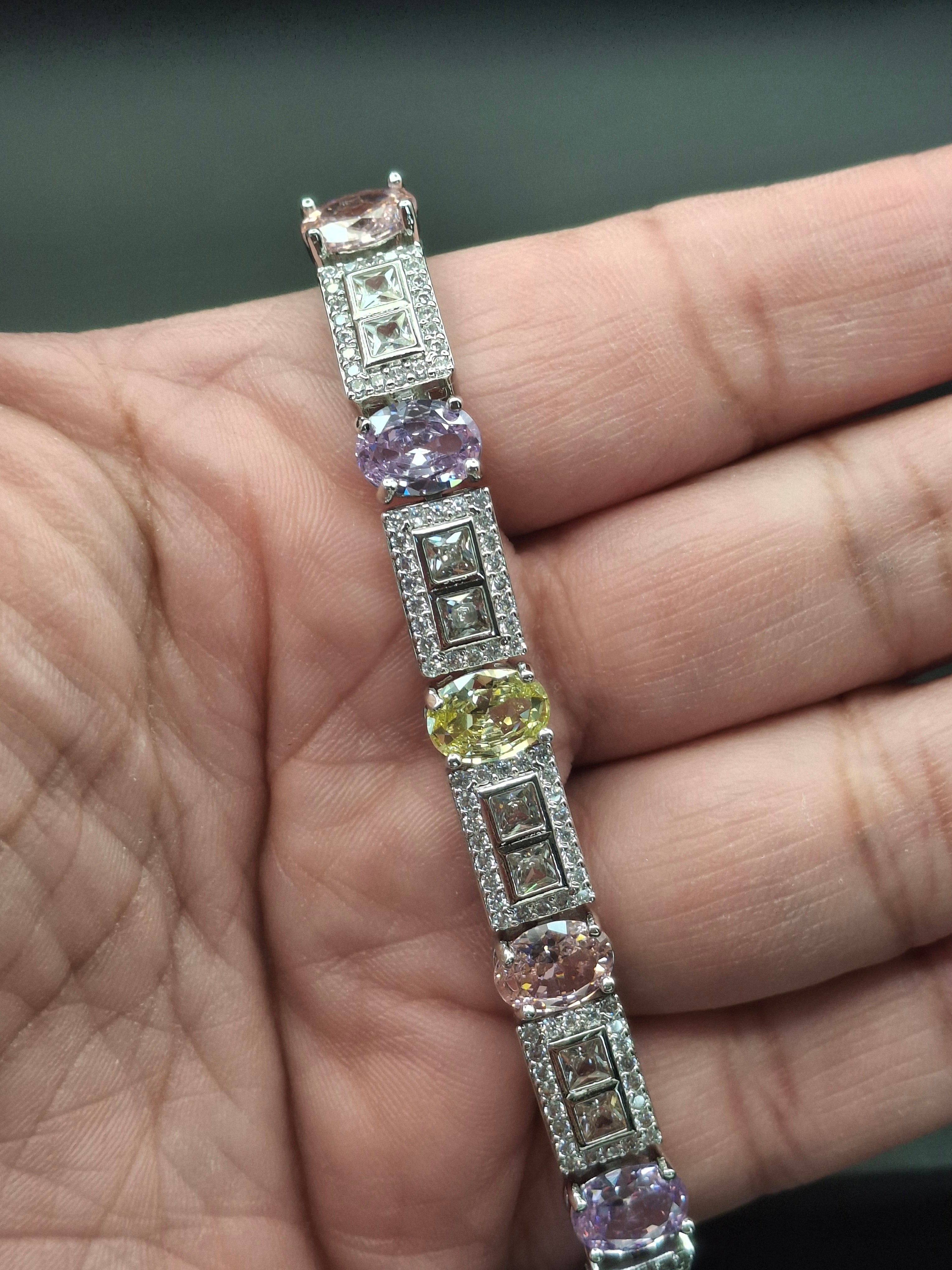 Silver lights colors diamond bracelet