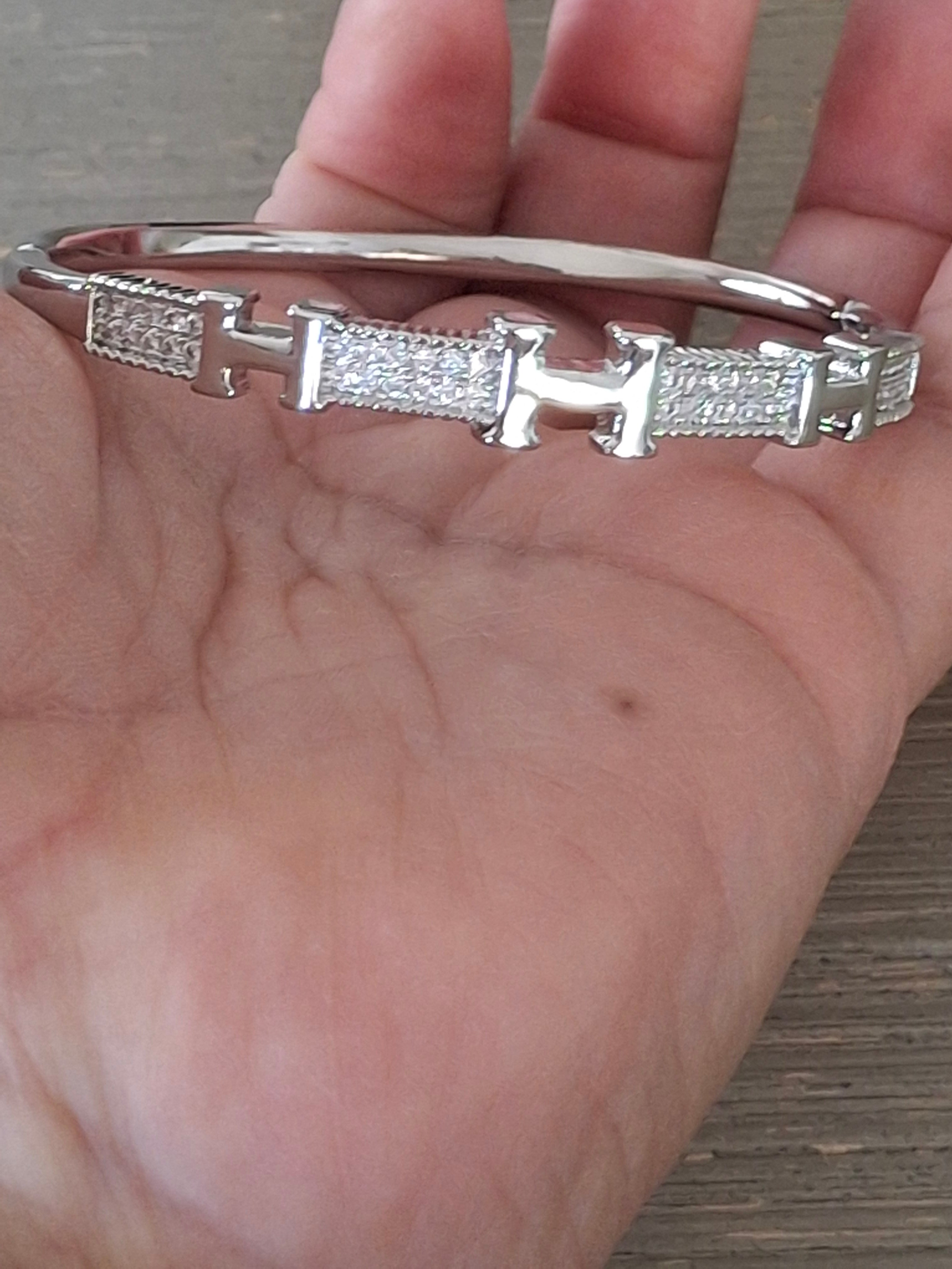 Silver H diamond bangle