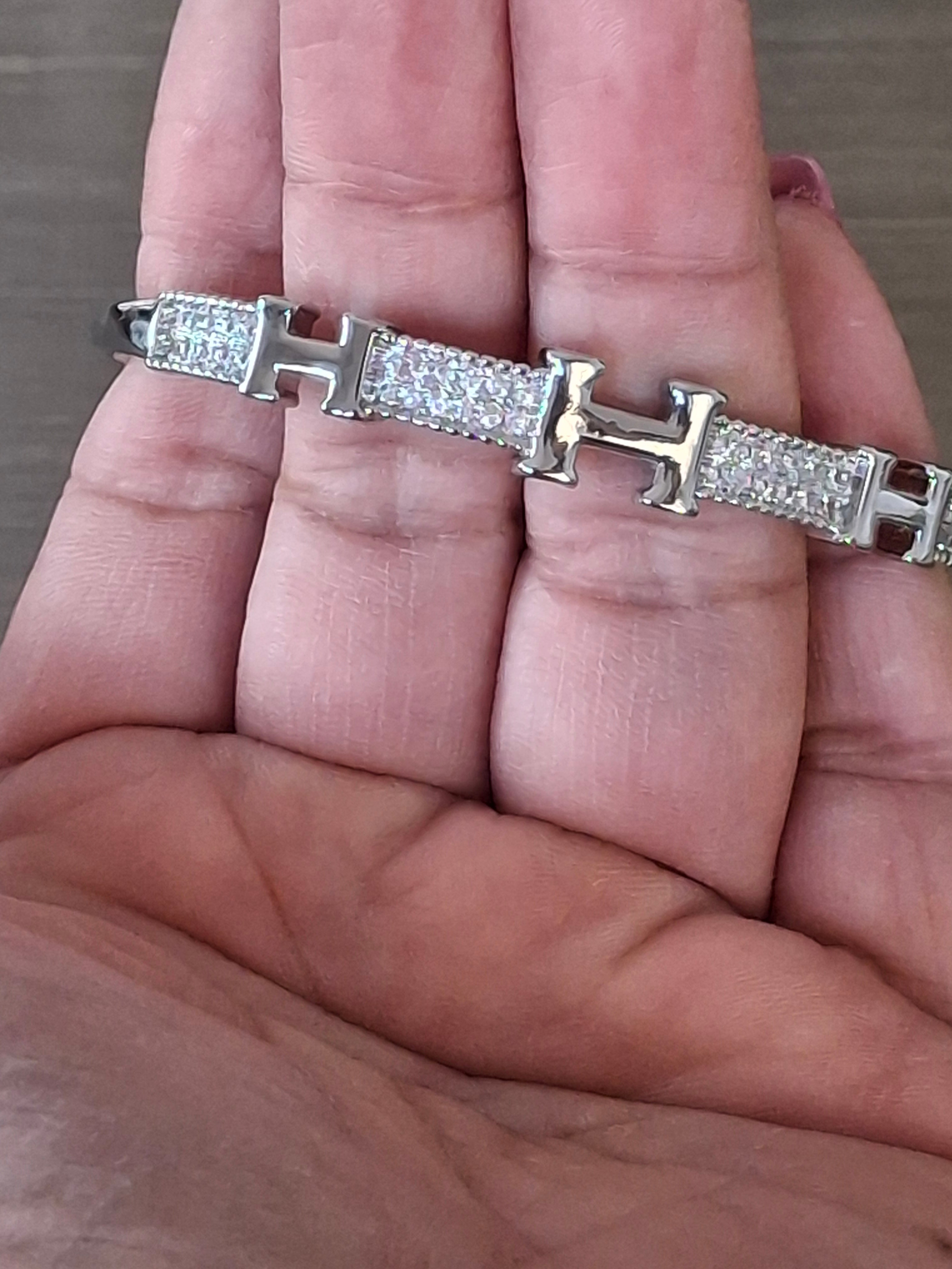 Silver H diamond bangle
