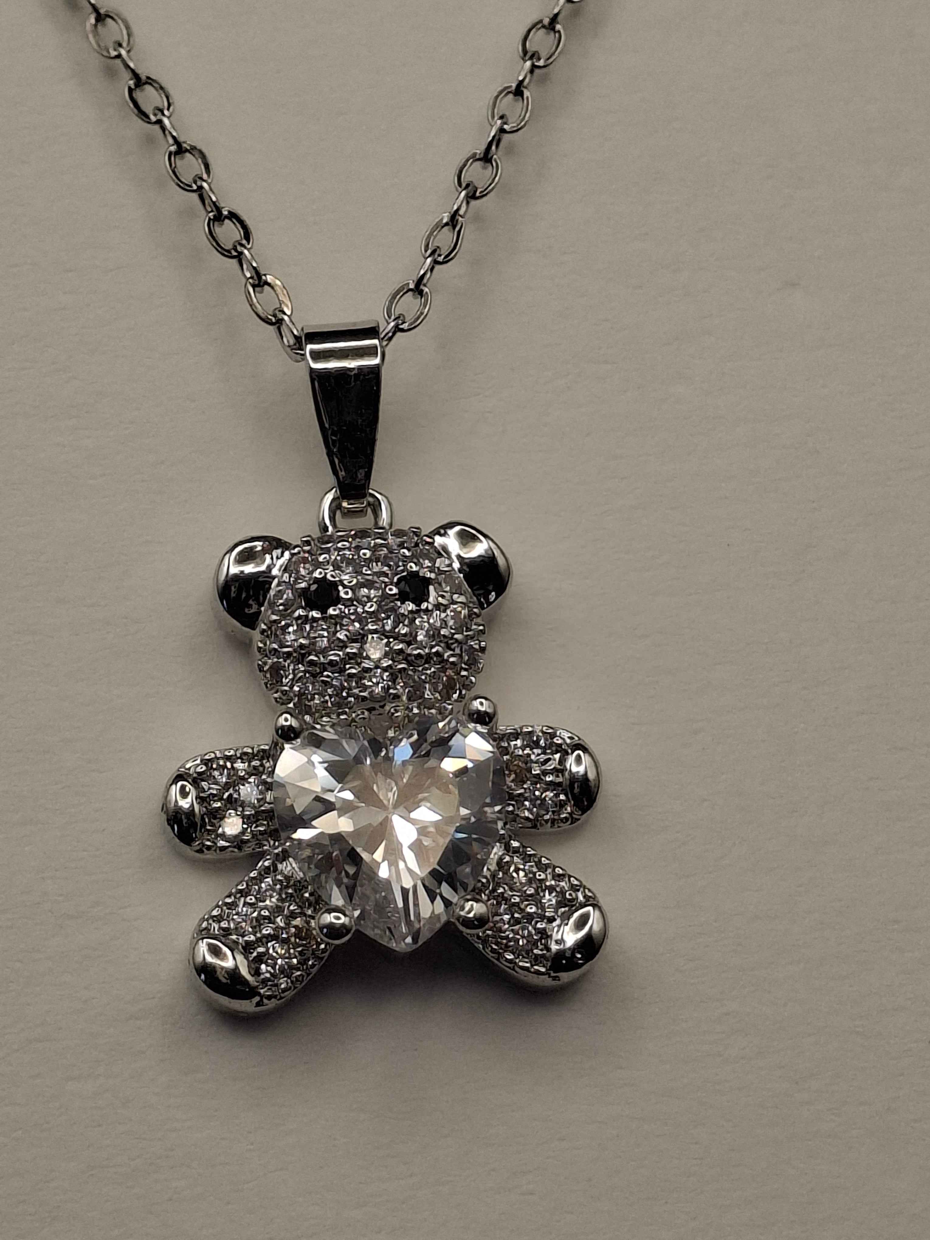 Silver plated diamond bear set