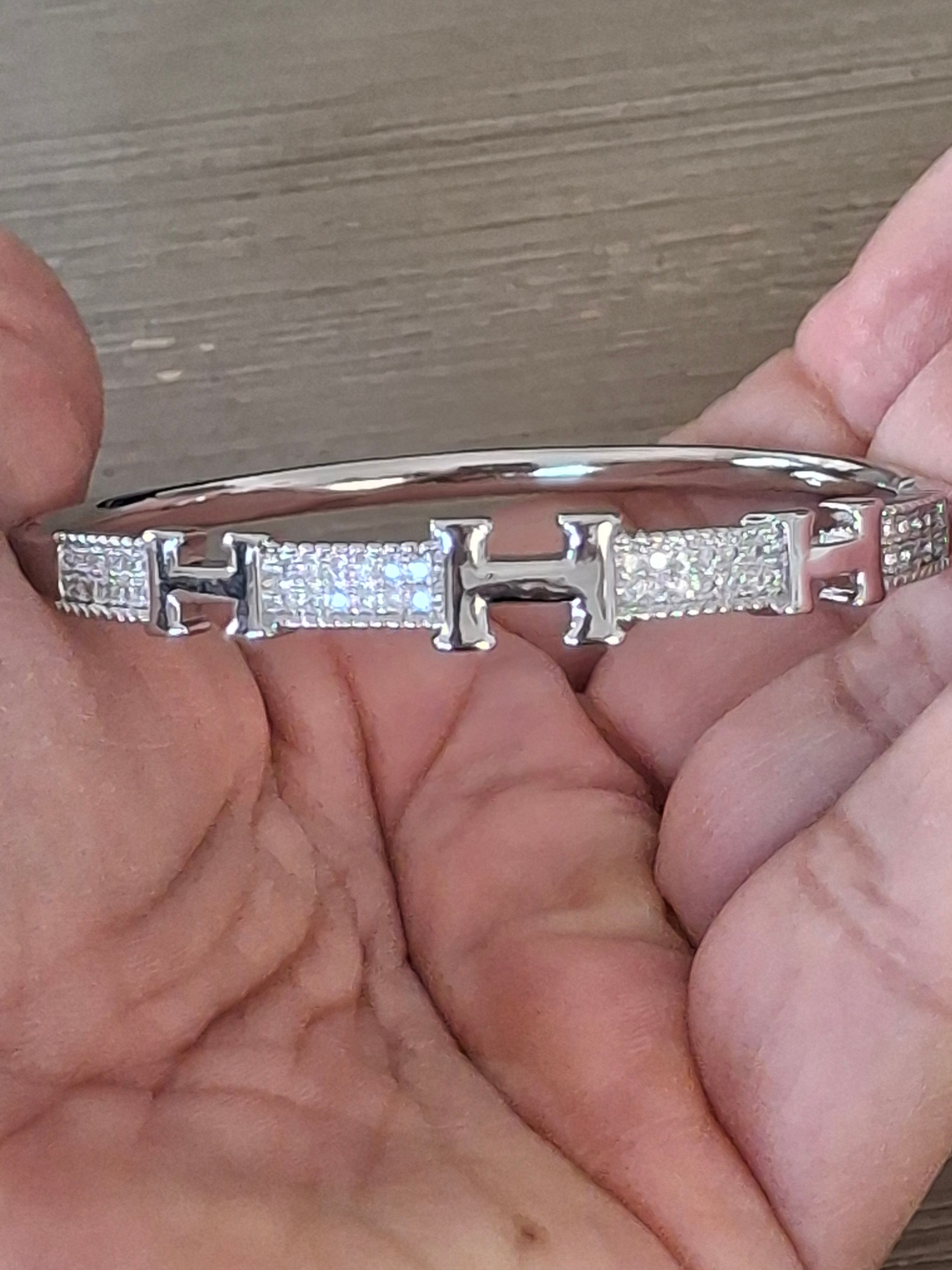 Silver H diamond bangle