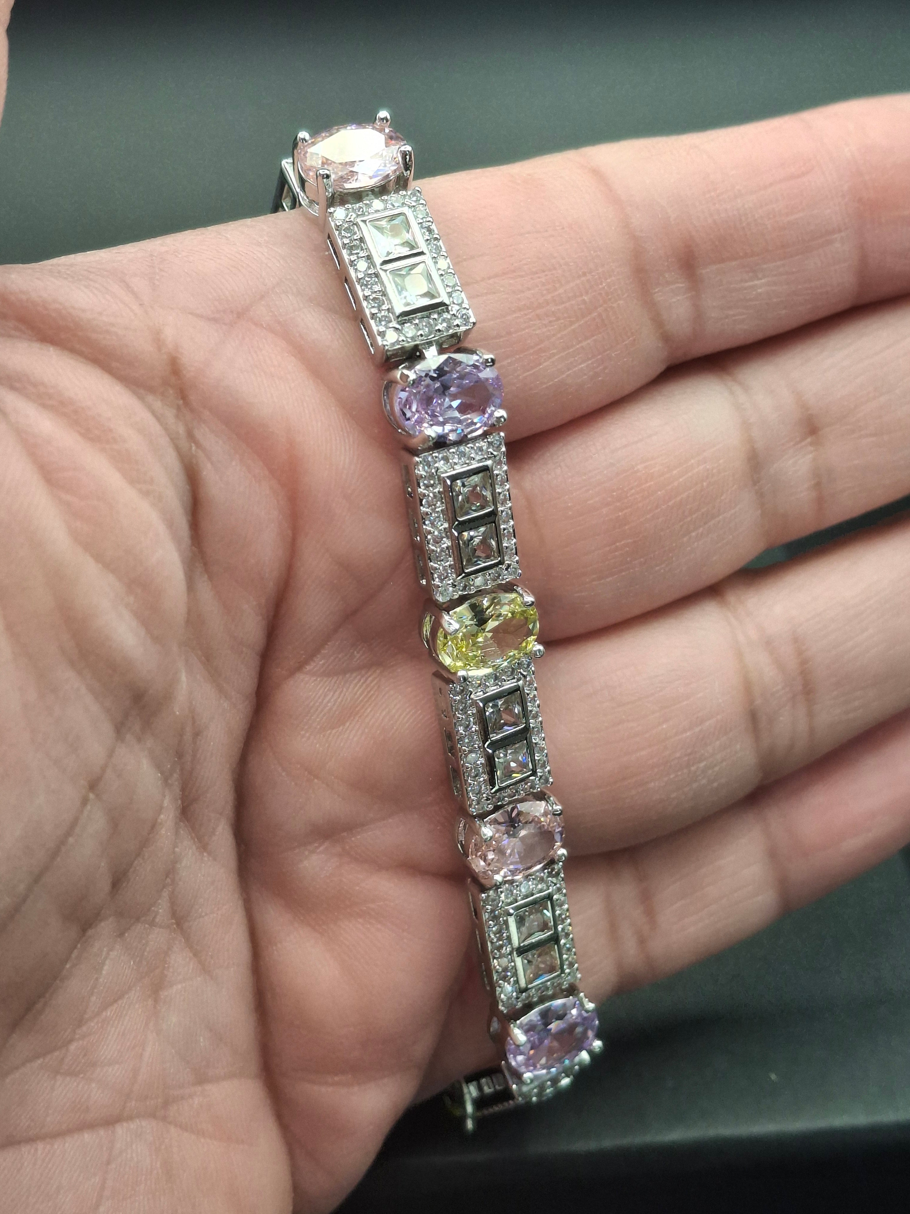 Silver lights colors diamond bracelet